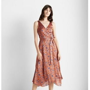 *Club Monaco Orange Blue Floral Asymmetrical Wrap Dress Size 0